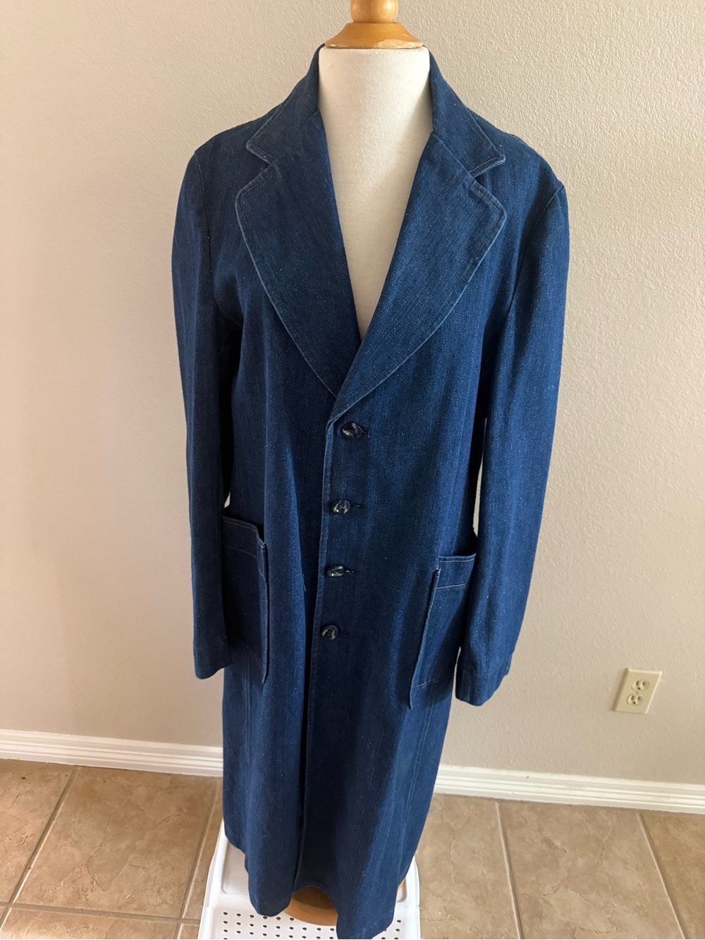 70's Vintage Sedgefield Denim Blue Jean 42R (L) USA Made Full Length Trench Coat - Picture 7 of 10